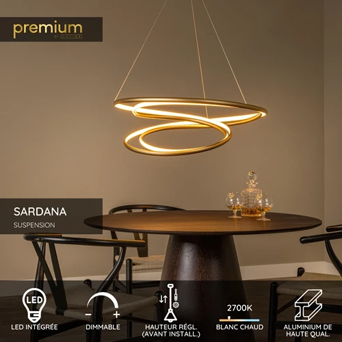 Lucide SARDANA - Suspension - Ø 80 cm - LED Dim. - 1x74W 2700K - Or Mat / Laiton | Premium - USP